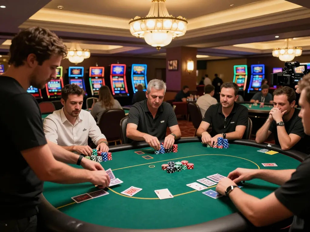 Players engaging in a poker game at 789win casino, showcasing competitive spirit and strategic betting.