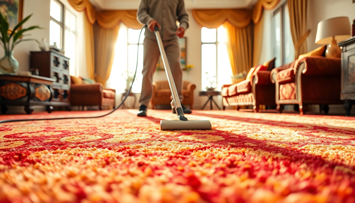 Carpet cleaning Dubai featuring a professional cleaning service transforming vibrant carpets.