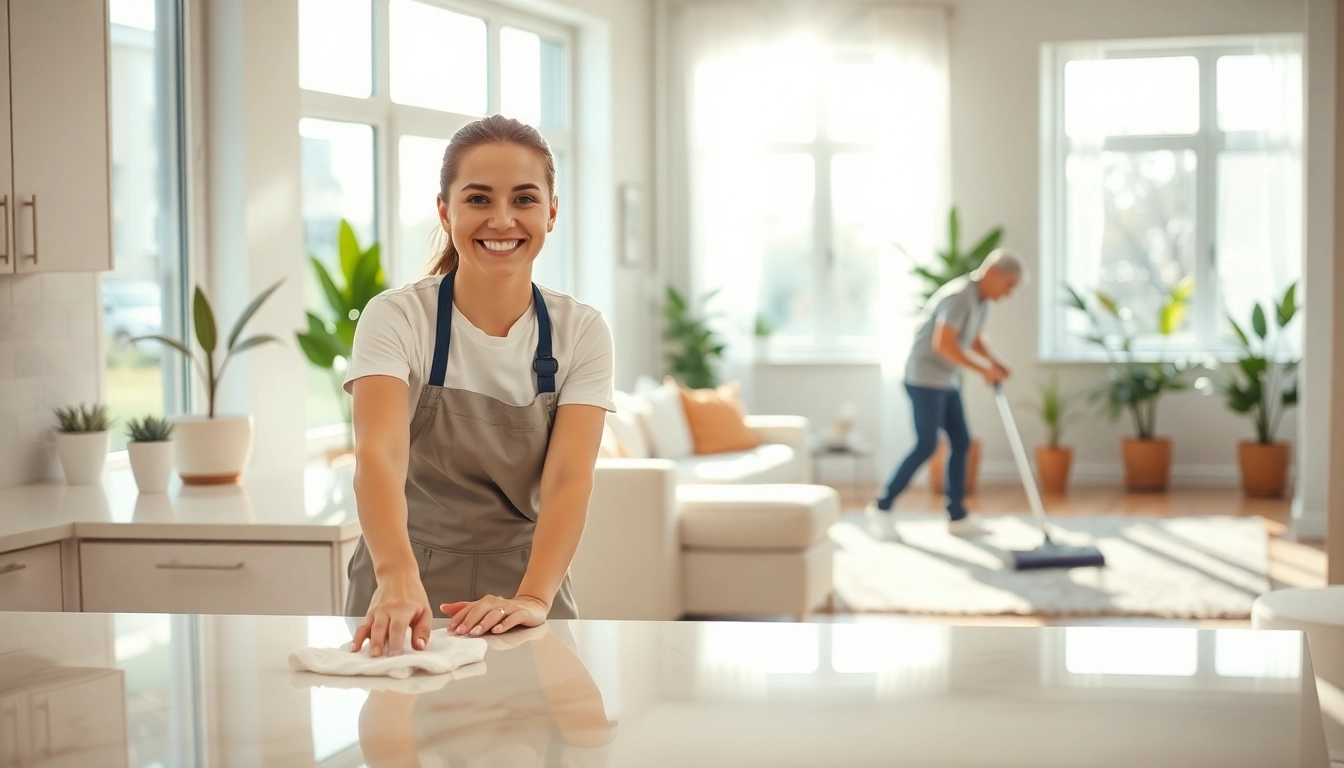 Efficient cleaning service team thoroughly cleaning a modern home environment.