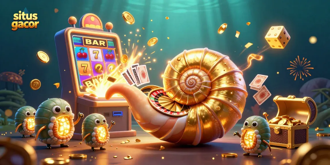 Spin the situs gacor with a giant nautilus and golden roulette elements in a vibrant casino scene