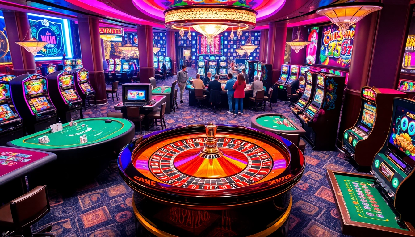 Players enjoying an exciting gambling atmosphere at the kpi4d casino with vibrant games and roulette.