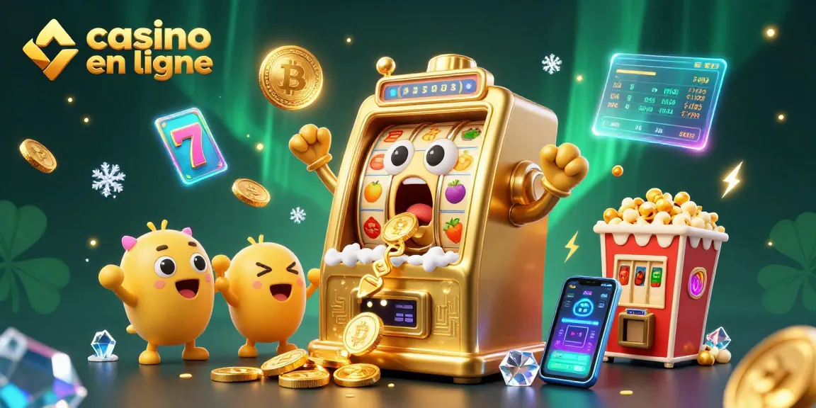 Le casino en ligne bat son plein avec une machine à sous dorée et ses pièces s'éparpillant.