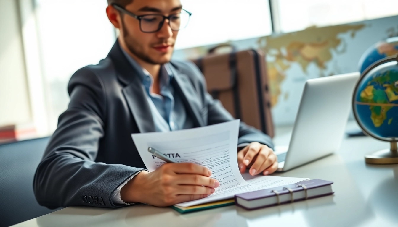 Apply for esta application with a focused traveler at a modern workspace.
