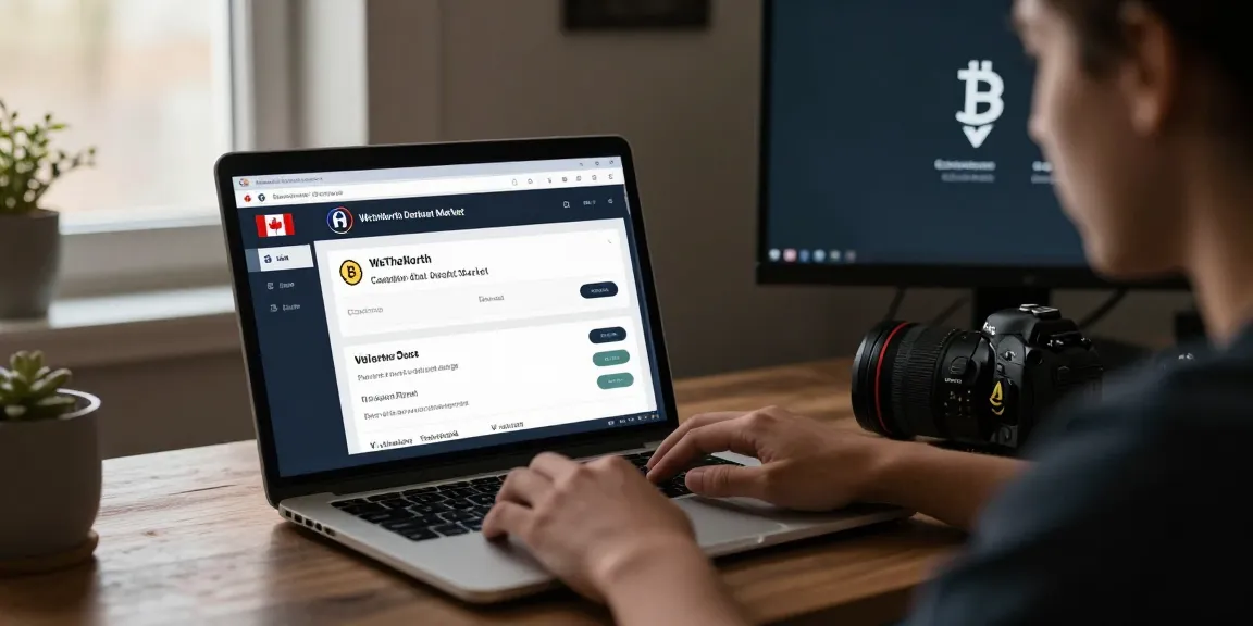 We The North Canadian Dark Web Market Link presented on a bilingual laptop, reflecting a user-friendly interface for Canadian users.