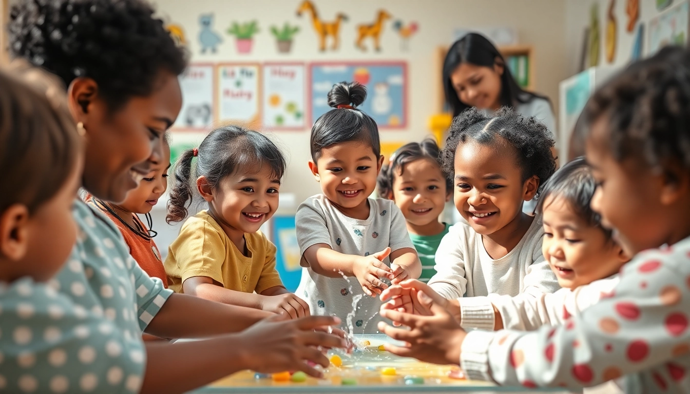 Engaged children at https://juniorsjunction.com play and learn in a colorful daycare environment.