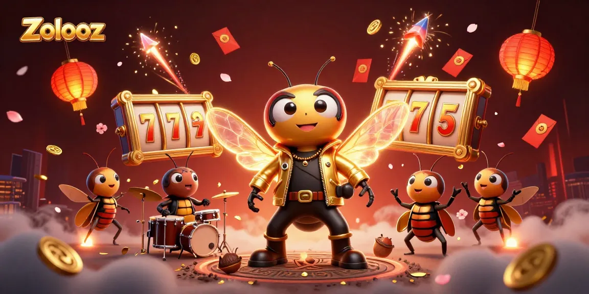 Zolooz captivates with a vibrant 3D casino scene featuring a cicada rock star and dynamic slot elements.