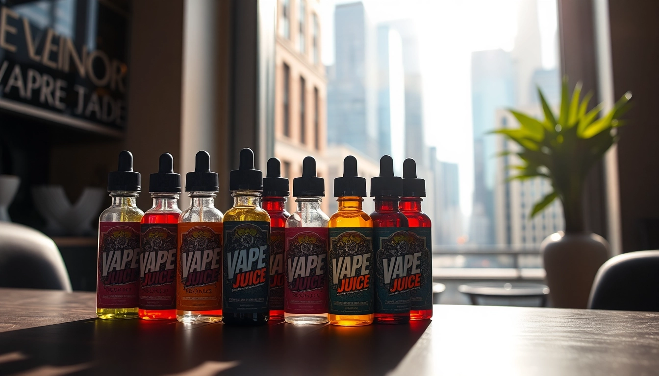 Vape Juice Depot showcases an inviting vape juice setup with vibrant bottles in an urban setting.