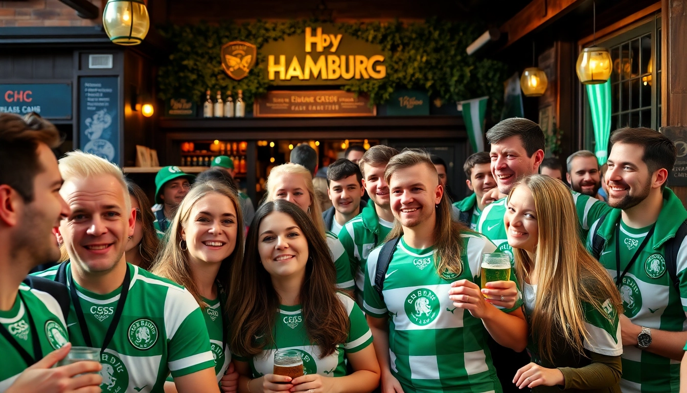 Fans celebrating at csc hamburg gathering in a lively pub atmosphere.