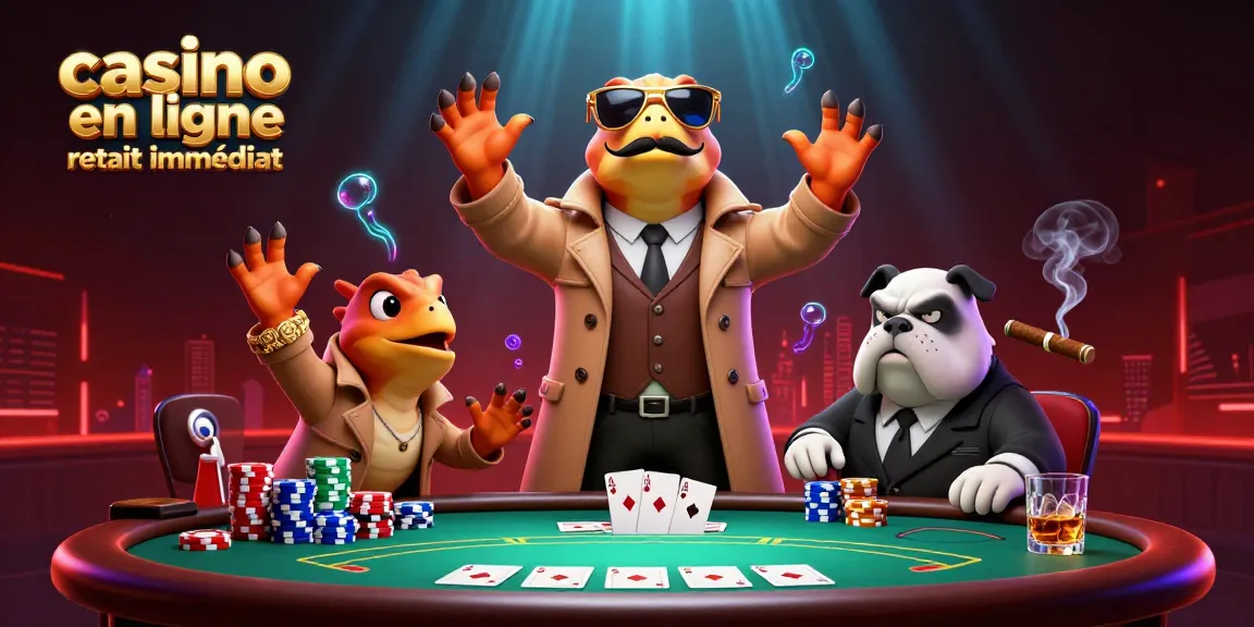 Scénario dynamique de raptors jouant à un casino, illustrant un casino en ligne à retrait immédiat.