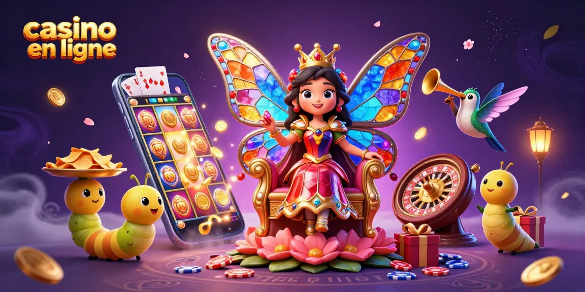 Gagnez au casino en ligne avec une reine papillon et des éléments de jeu animés.