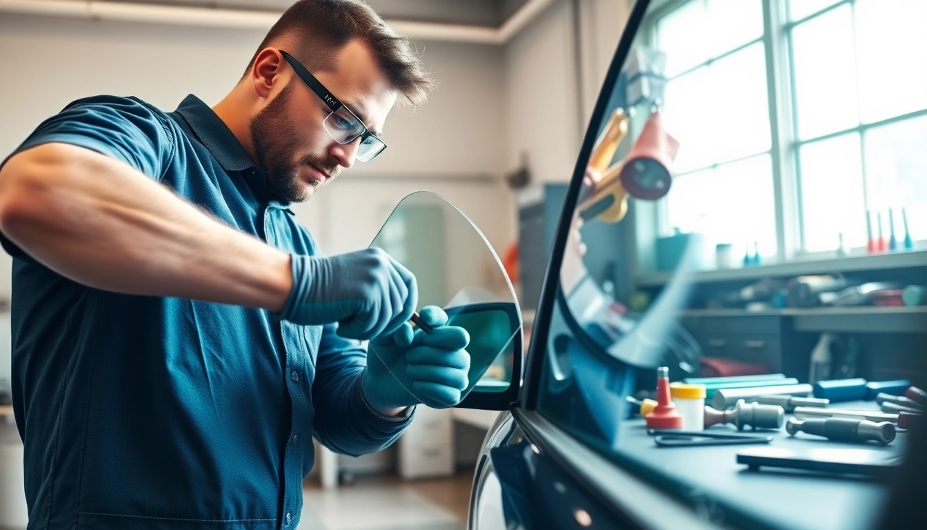 Efficient side window replacement Colorado process by a skilled technician in a modern workshop.
