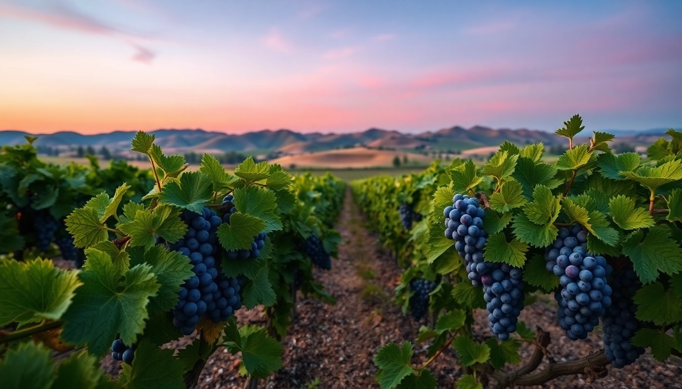 Harvest-ready grapes in Carksburg CA vineyard with lush green vines.