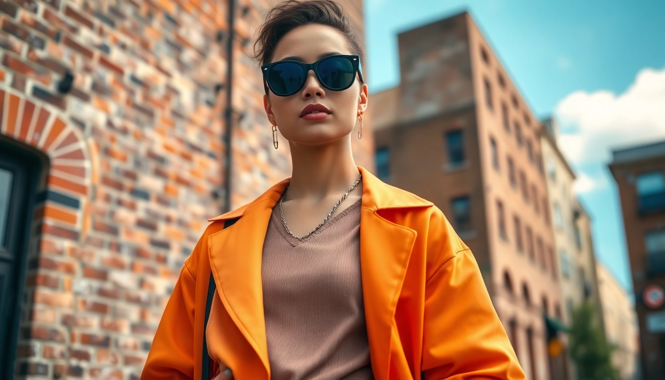 Model wearing trendy Fashion and Apparel against an urban backdrop, showcasing style and flair.