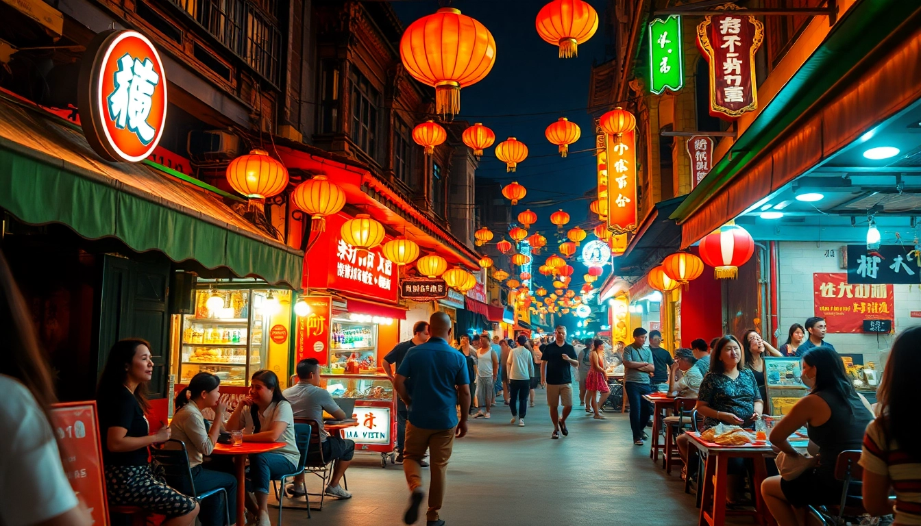 Experience the vibrant 베트남밤문화 with lively street scenes, colorful lights, and traditional elements.