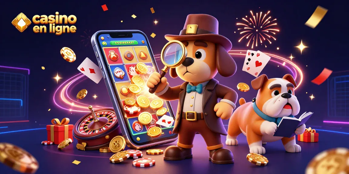 Gagnez avec casino en ligne, un détective et son bulldog décodent un indice sur jeton de poker.