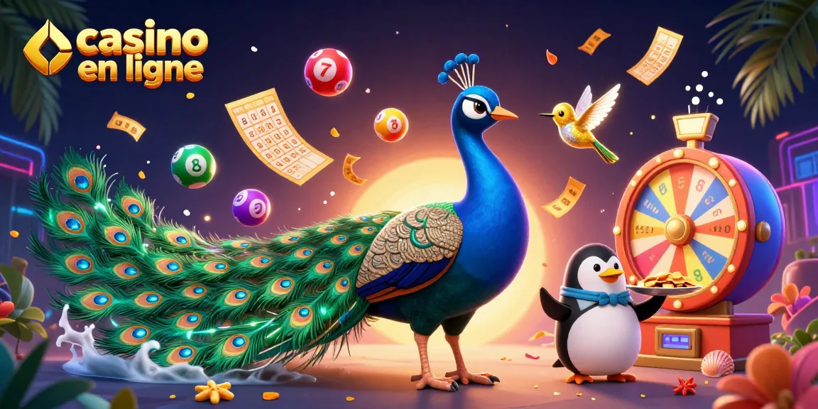 Vibrez dans un casino en ligne avec des personnages animés, des boules de loterie et des tickets d'or.