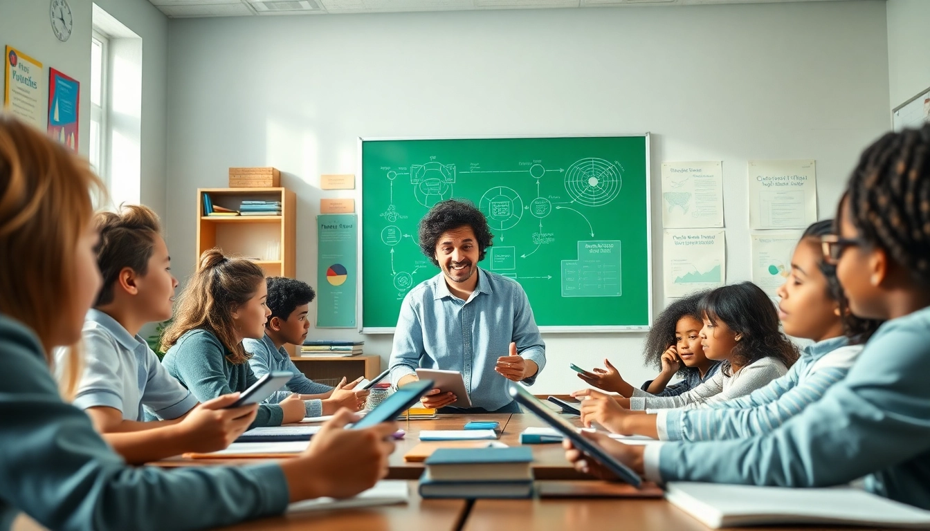 Engaged students explore education through modern digital tools in a vibrant classroom.