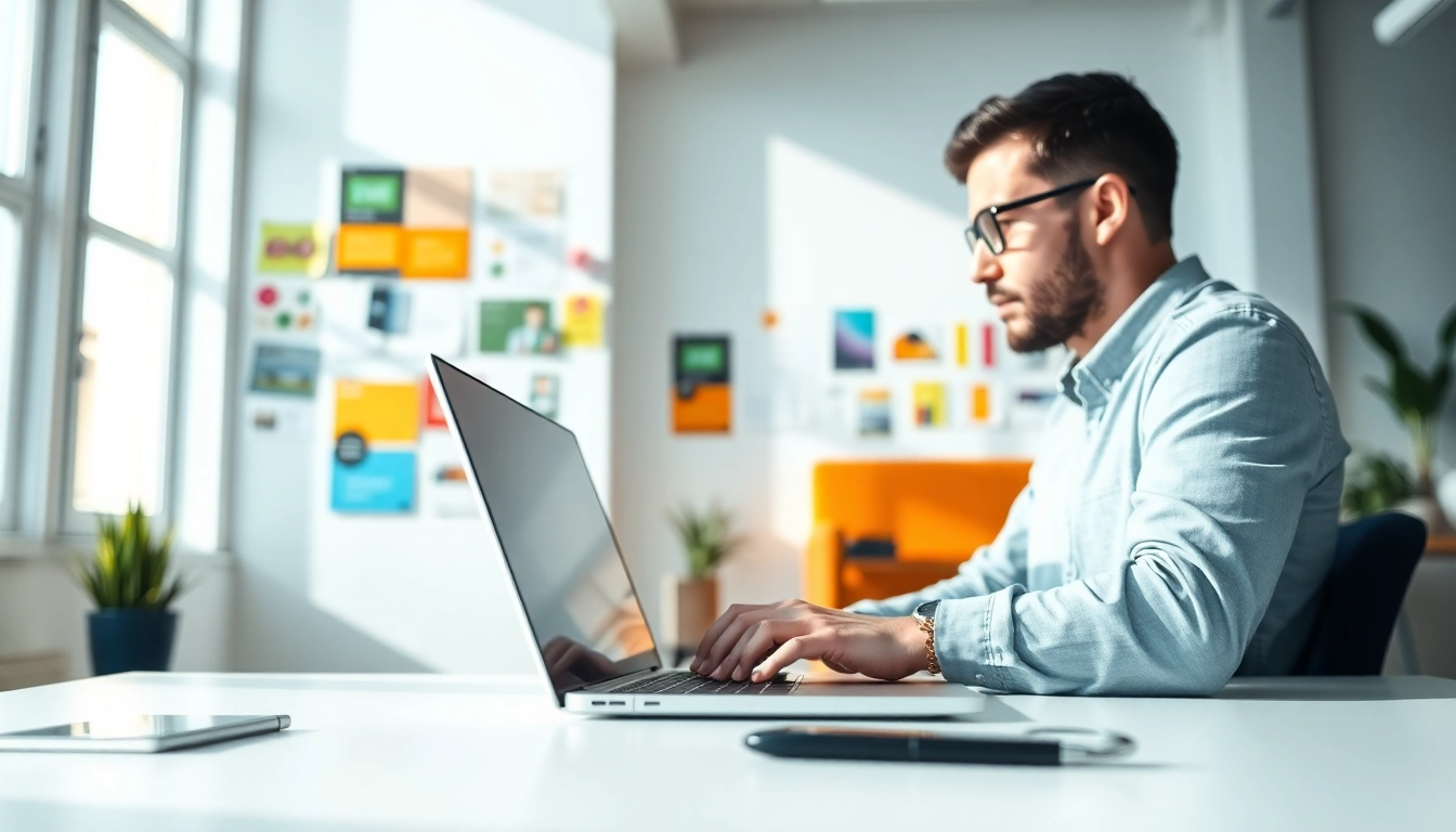 Creating engaging Web design Hereford in a bright office filled with creative elements