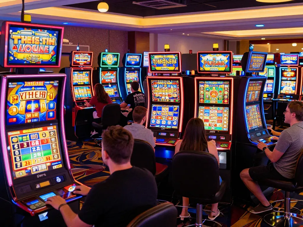 Players celebrating wins at slot gacor machines in an exciting casino environment