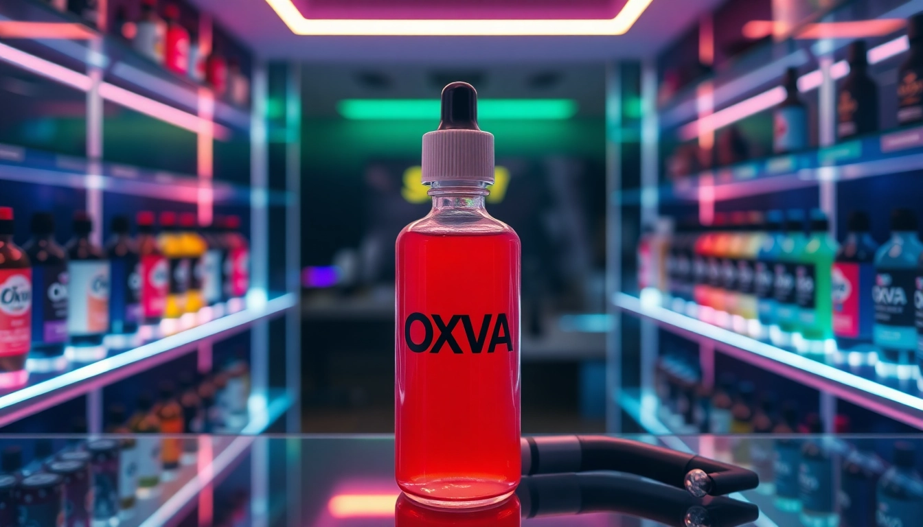 Erleben Sie die Vielfalt des Oxva Liquid in einem stilvollen Vape-Shop mit attraktiven Flaschen.