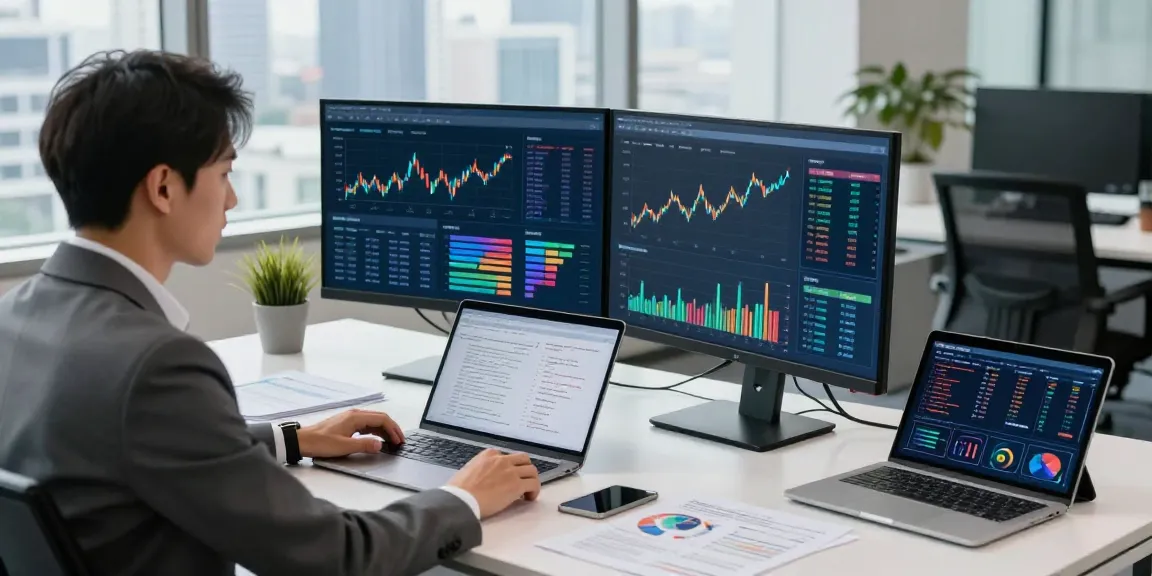 Analyzing financial crime intelligence data in a professional office.