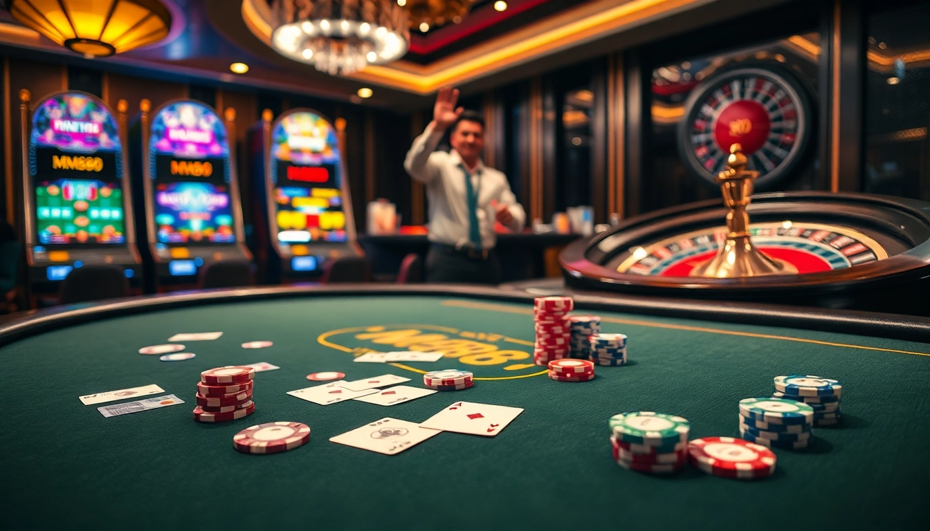 Exciting poker game at MM88 casino with chips and cards in action.