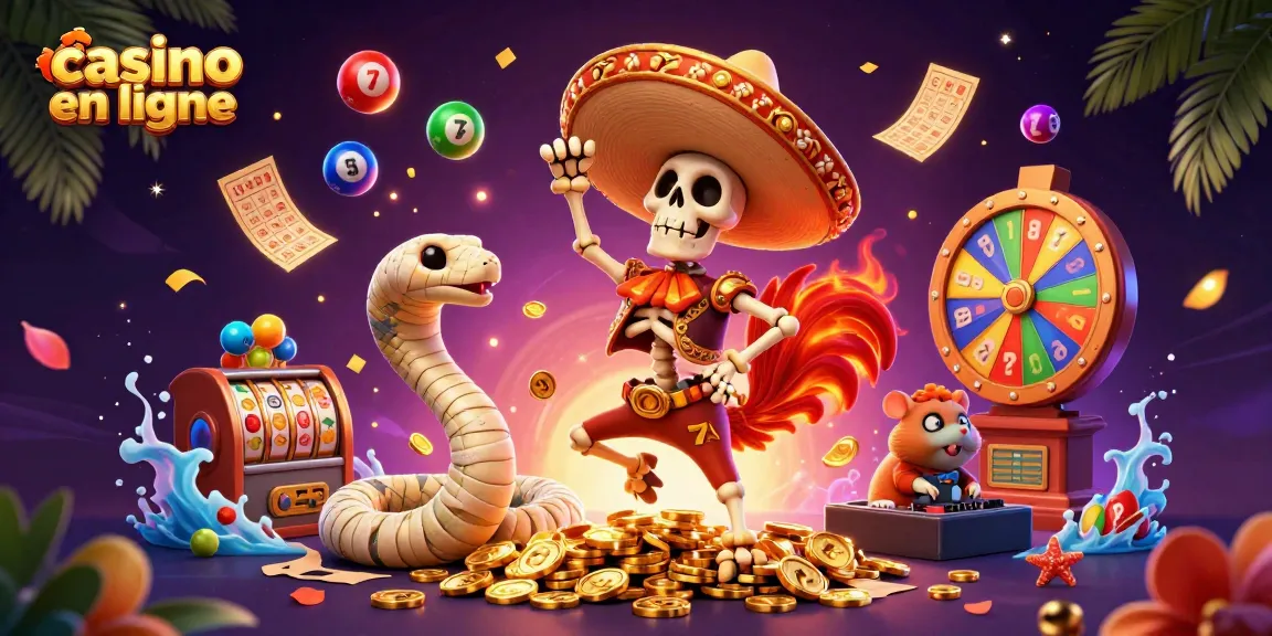 Découvrez l'animation captivante du casino en ligne avec un rooster mariachi dansant parmi des pièces d'or.