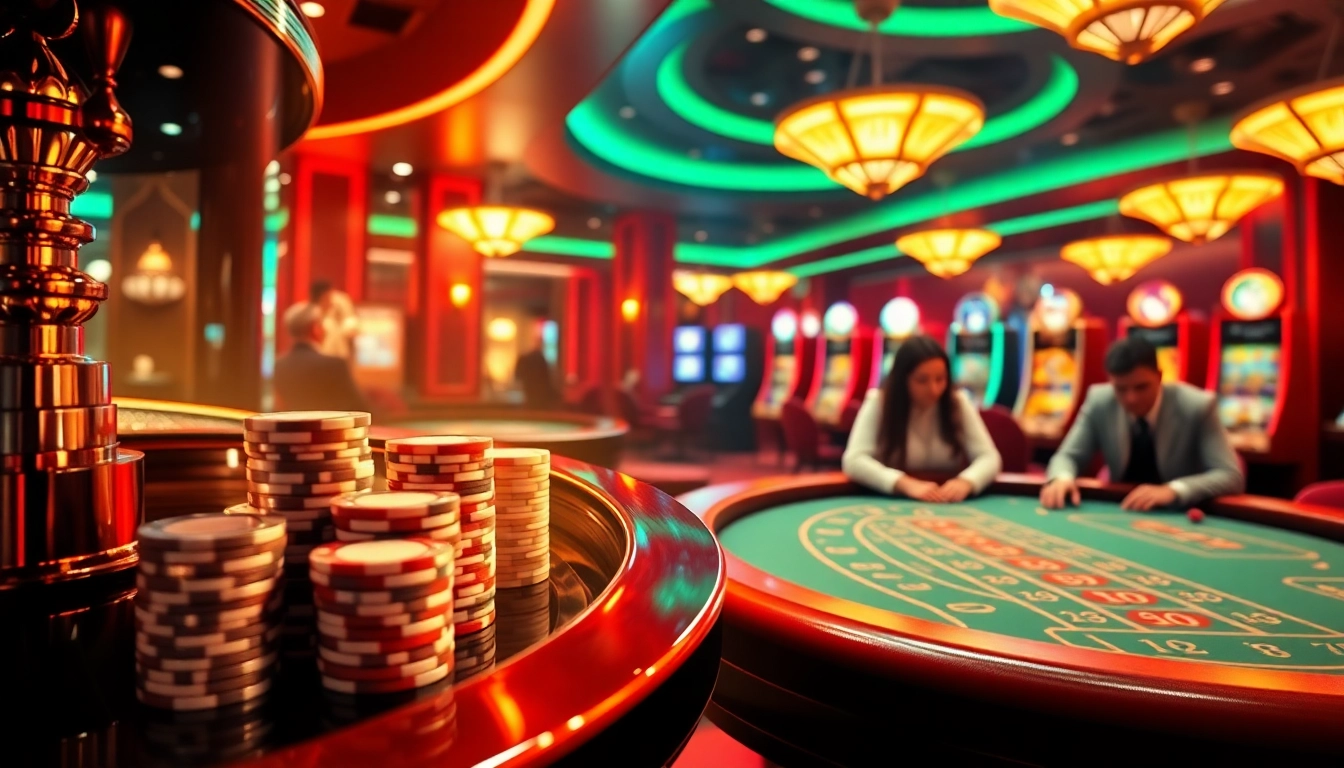 Engaging scene of Nhà cái đá gà vmax online gambling with virtual casino tables, vibrant colors.