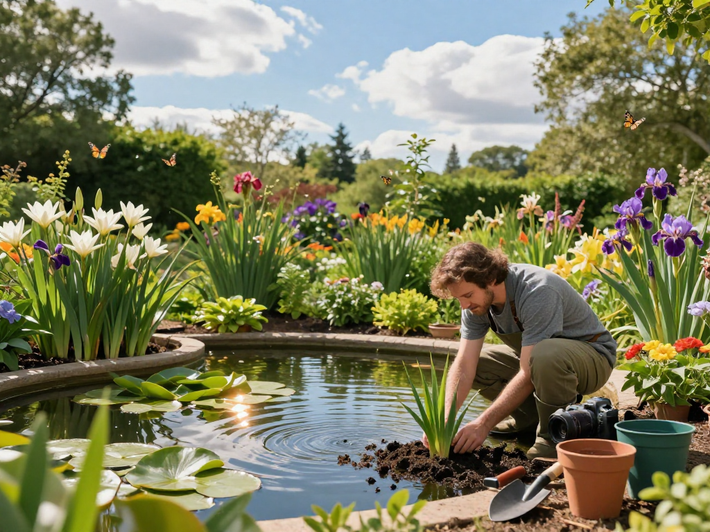 Buy Pond Plants Online by planting aquatic greenery in a sunny garden.