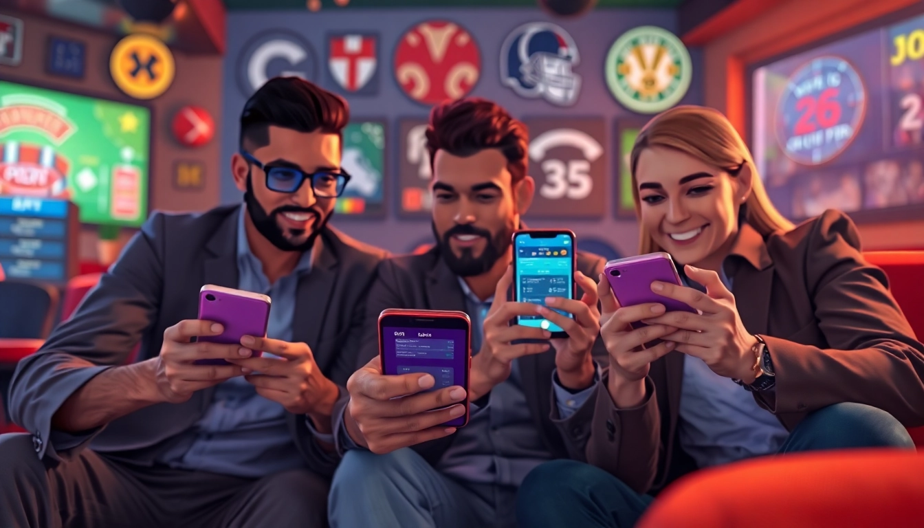Engaging scene showing best sports betting apps in India being used by friends in a cozy lounge.