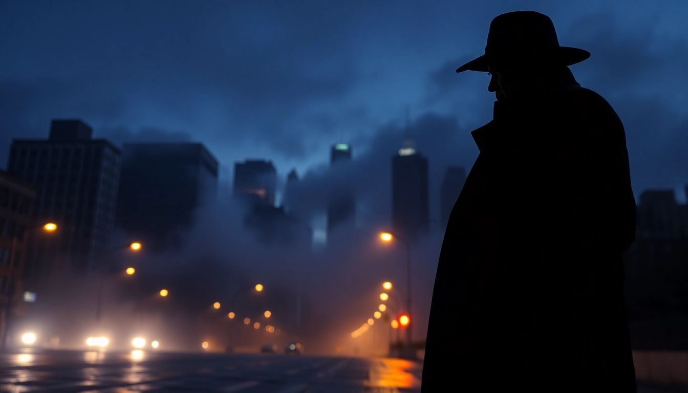 Engaging clean thriller novel cover with a detective silhouette against a moody cityscape.