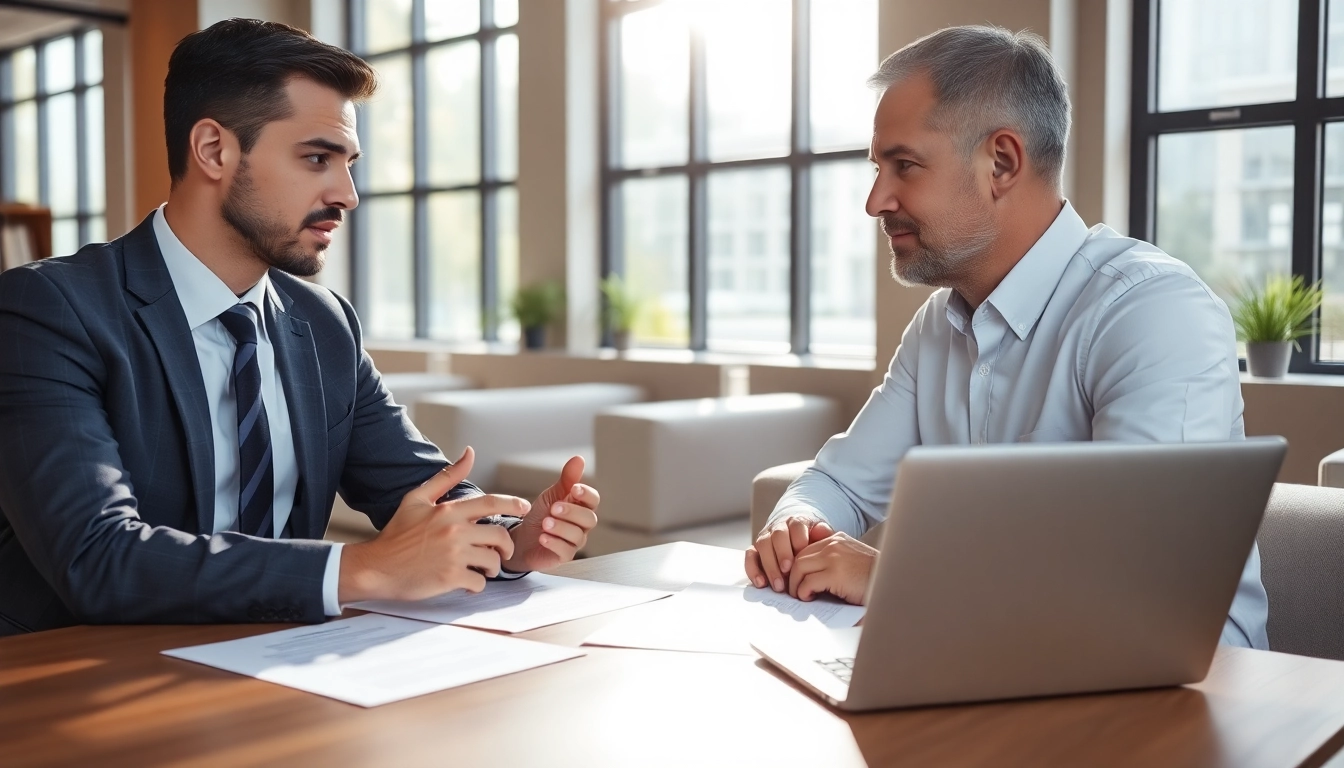 A professional Orlando Personal Injury Lawyer consulting with a client in a bright law office.