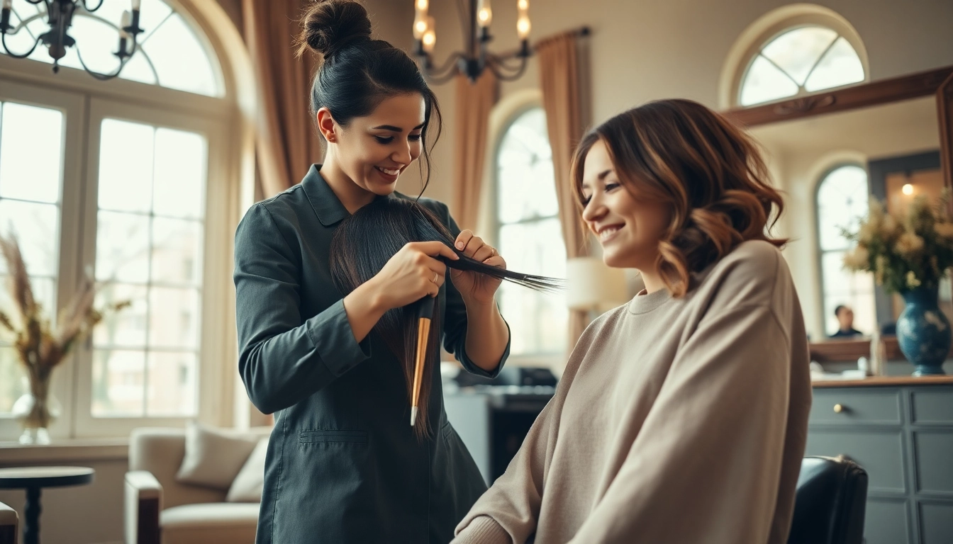 Traveling hairstylist providing a personalized haircut in a serene home setting.