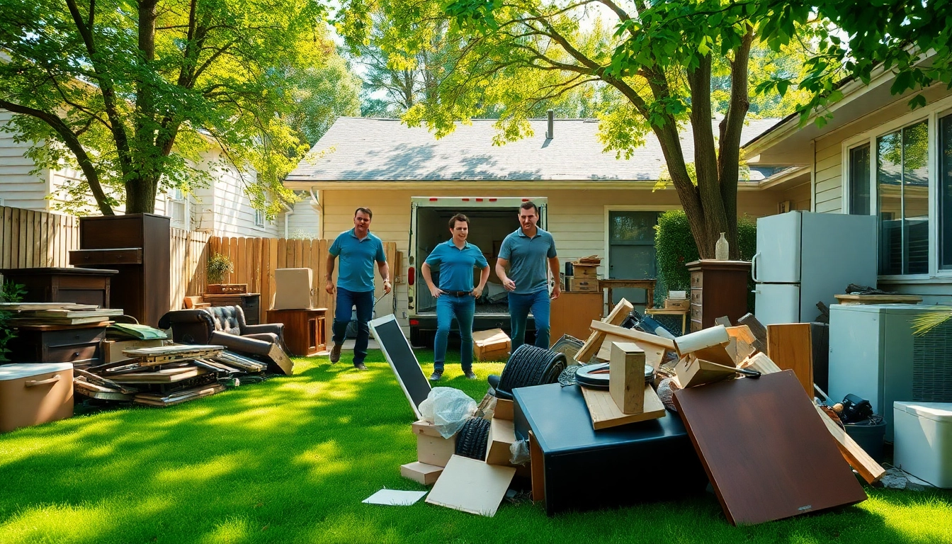 Team performing same day junk removal Nashville while clearing clutter from a backyard.