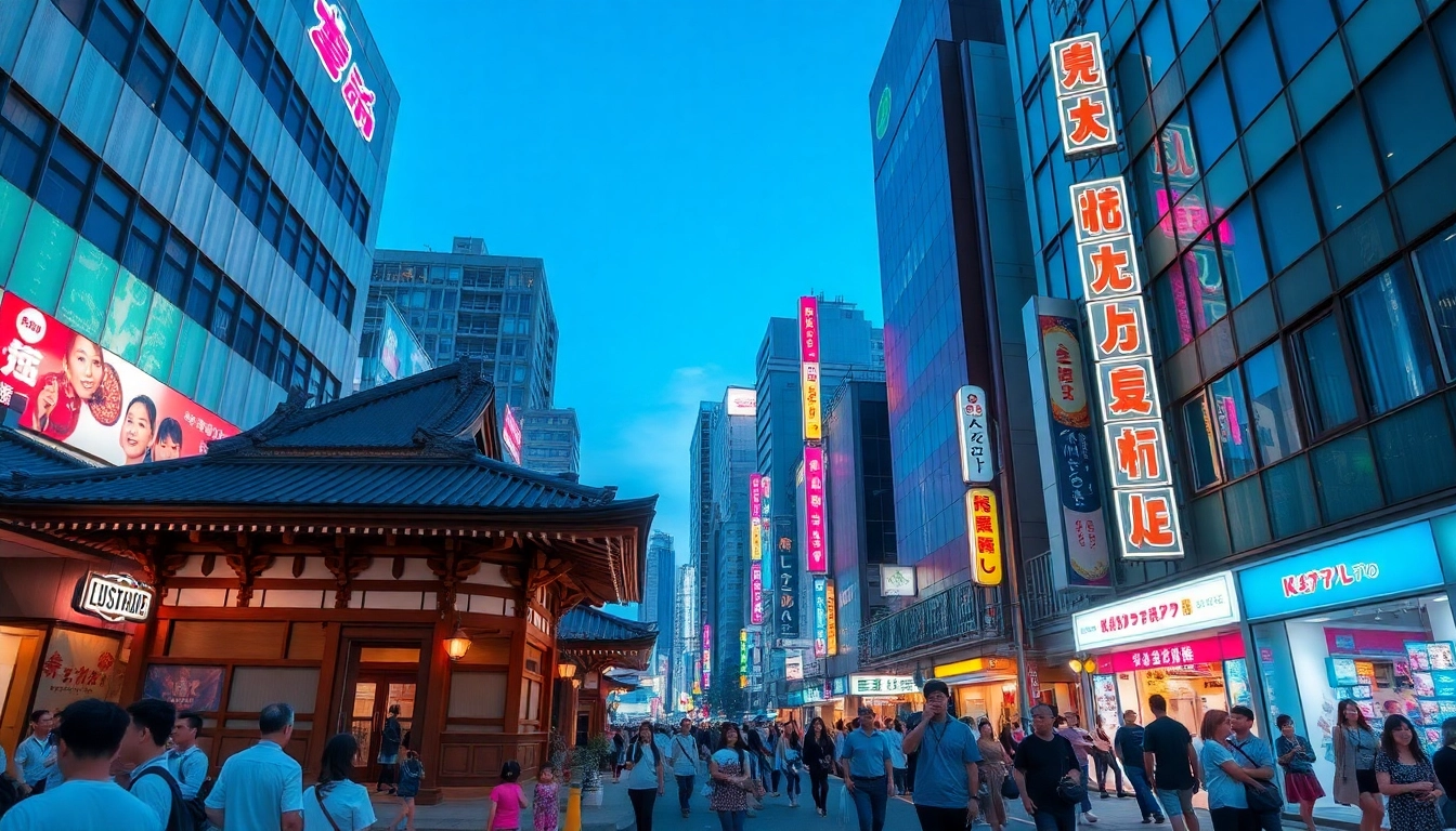 日本のトレンドトピックを取り上げた賑やかな都市風景。