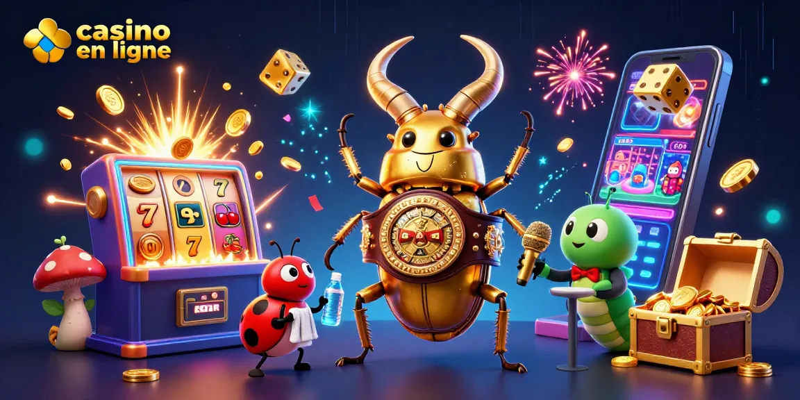 Vivez des aventures excitantes avec casino en ligne dans cette illustration dynamique de personnages et éléments de jeu.