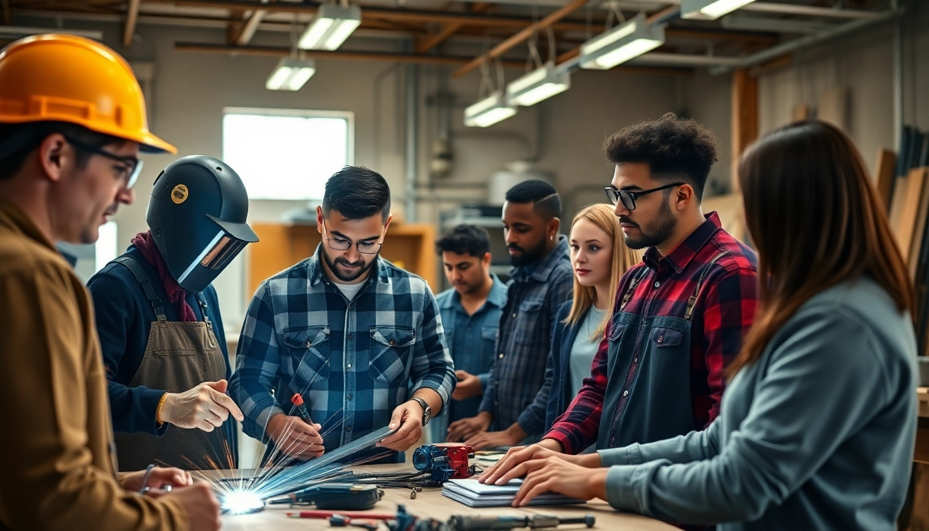 Students participating in skilled trades training, learning hands-on techniques with professional guidance.