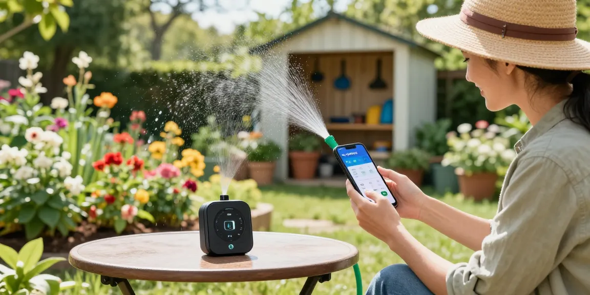 Managing RainPoint Wifi water timer while gardening, ensuring efficient irrigation for vibrant plants.