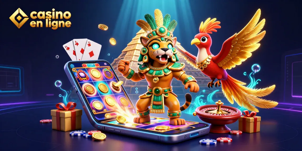 Casino en ligne avec un prêtre jaguar et jeux de hasard colorés en arrière-plan