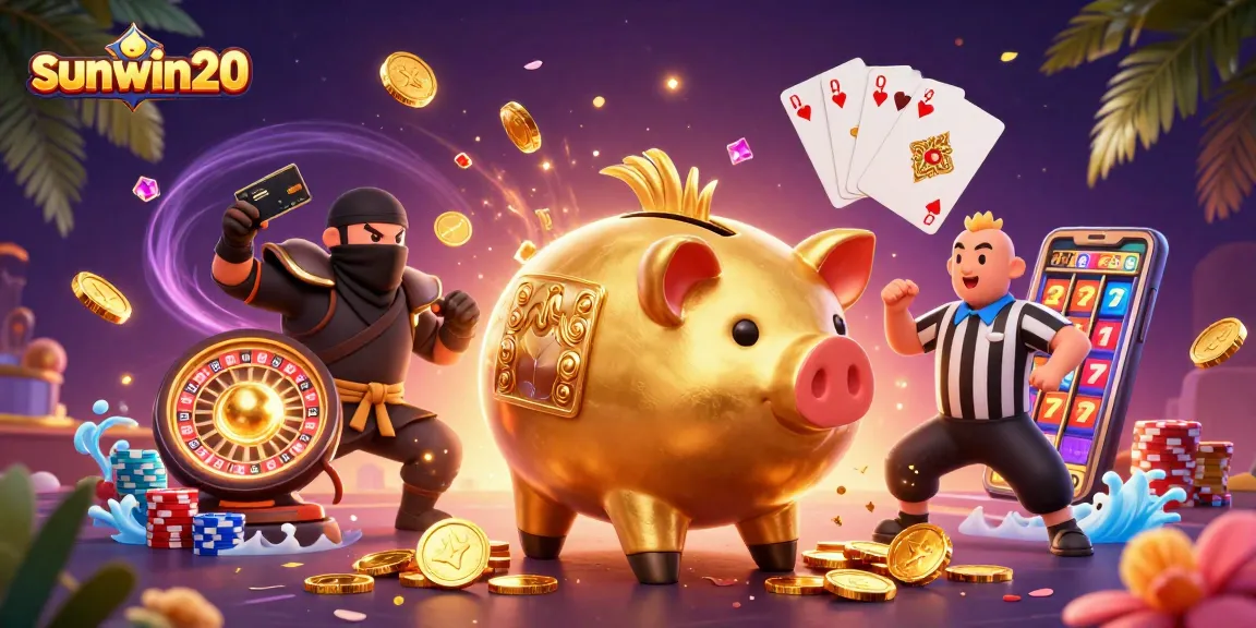 Experience the excitement of sunwin20 with a dynamic cartoon illustration of casino games in action.