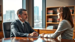 Consultation with a lawyer at https://www.mainorellis.com, showcasing professionalism and client care.