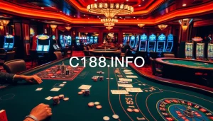 Experience thrilling poker action at C168.INFO with vibrant casino tables and high-stakes betting slips.