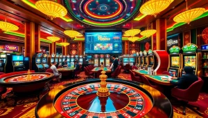Casino scene at https://mm88.directory/ showcasing vibrant roulette and excited players.