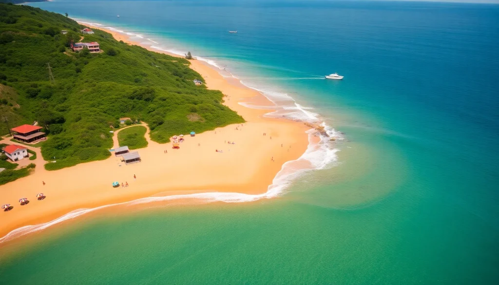 Vista aérea vibrante da Praia de Paripueira, com águas turquesas e areia dourada.