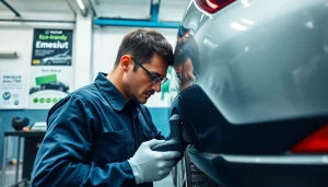 Fachmann bei der Abgasuntersuchung Berlin, prüft Fahrzeugemissionen in einer modernen Werkstatt