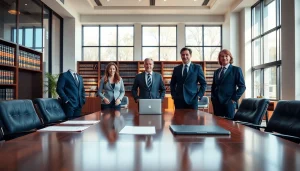 Engaged lawyers at https://www.turnpikelaw.com discussing important legal matters in a modern office.