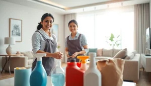 Efficient housemaid Dubai cleaning a modern apartment, creating a welcoming atmosphere.
