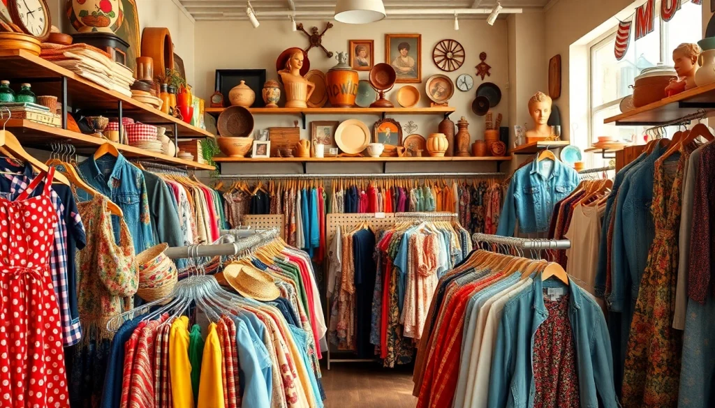 Explore vintage treasures at https://thrift-vintage.com with a vibrant thrift store display.