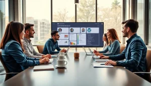 Collaborative team tackling unlimited wordpress tasks in a bright office setting