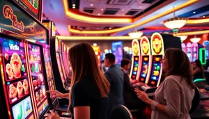Mainkan virus4d slot di mesin slot dengan suasana kasino yang ceria dan ramai.